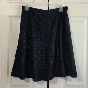 J. Crew Women's Blue Eyelet Floral Knee Length Skirt Size 4 Lined Cotton